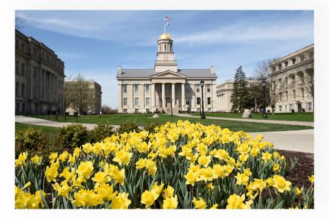 The Old Capitol with spring flowers