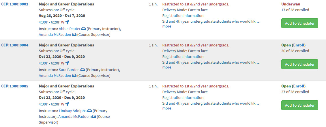 listing of courses to show how to add in MyUI