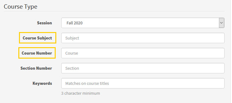the course browse section of MyUI