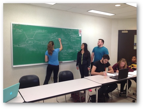 students writing on a board in their College Transition course