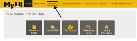 screenshot of MyUI advising menu