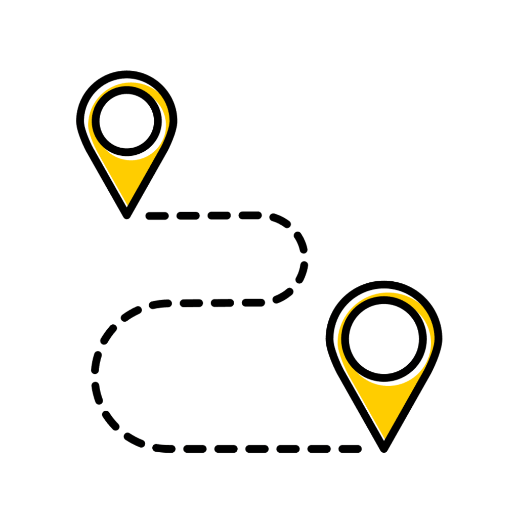 two points of location with a dashed line between them