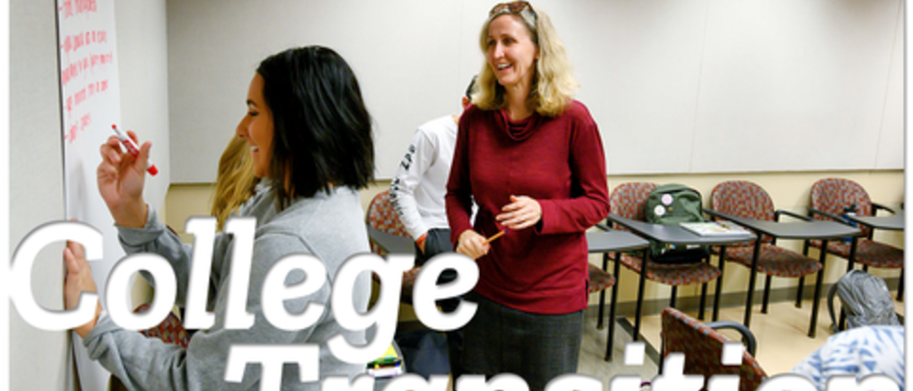student and instructor in College Transition course